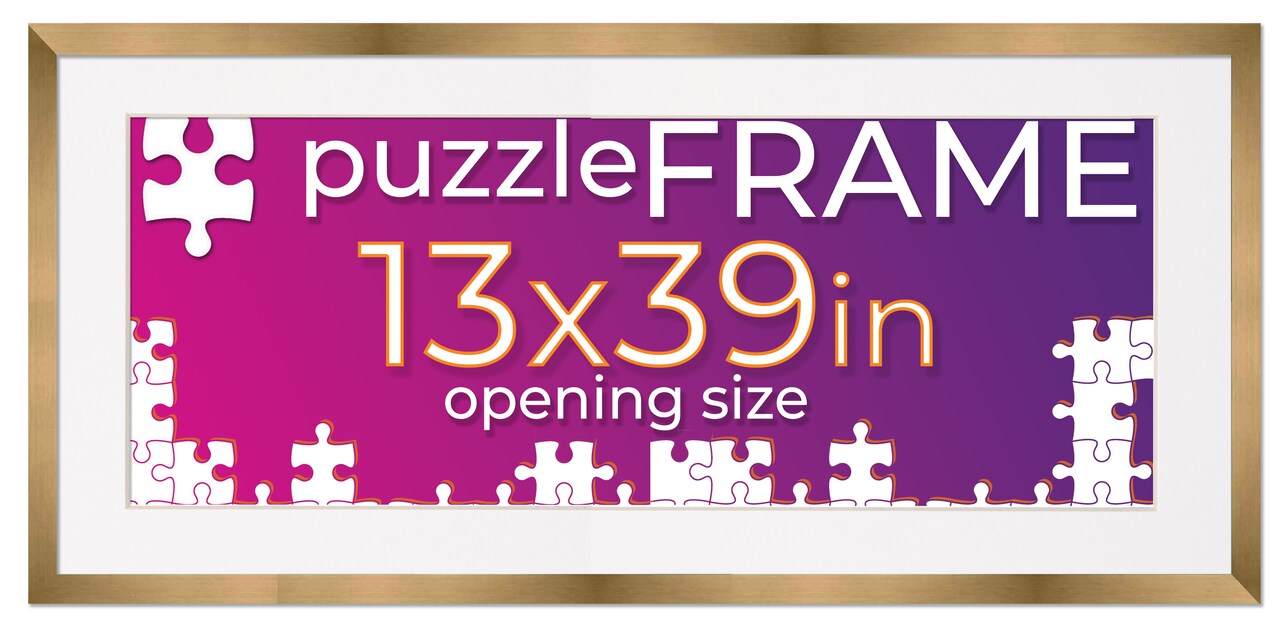 13x39 Jigsaw Puzzle Frame Kit - Kit Includes Puzzle Glue Sheets, Bronze Wood Puzzle Frame with White Mat, UV Acrylic, Backing,, Hanging Hardware